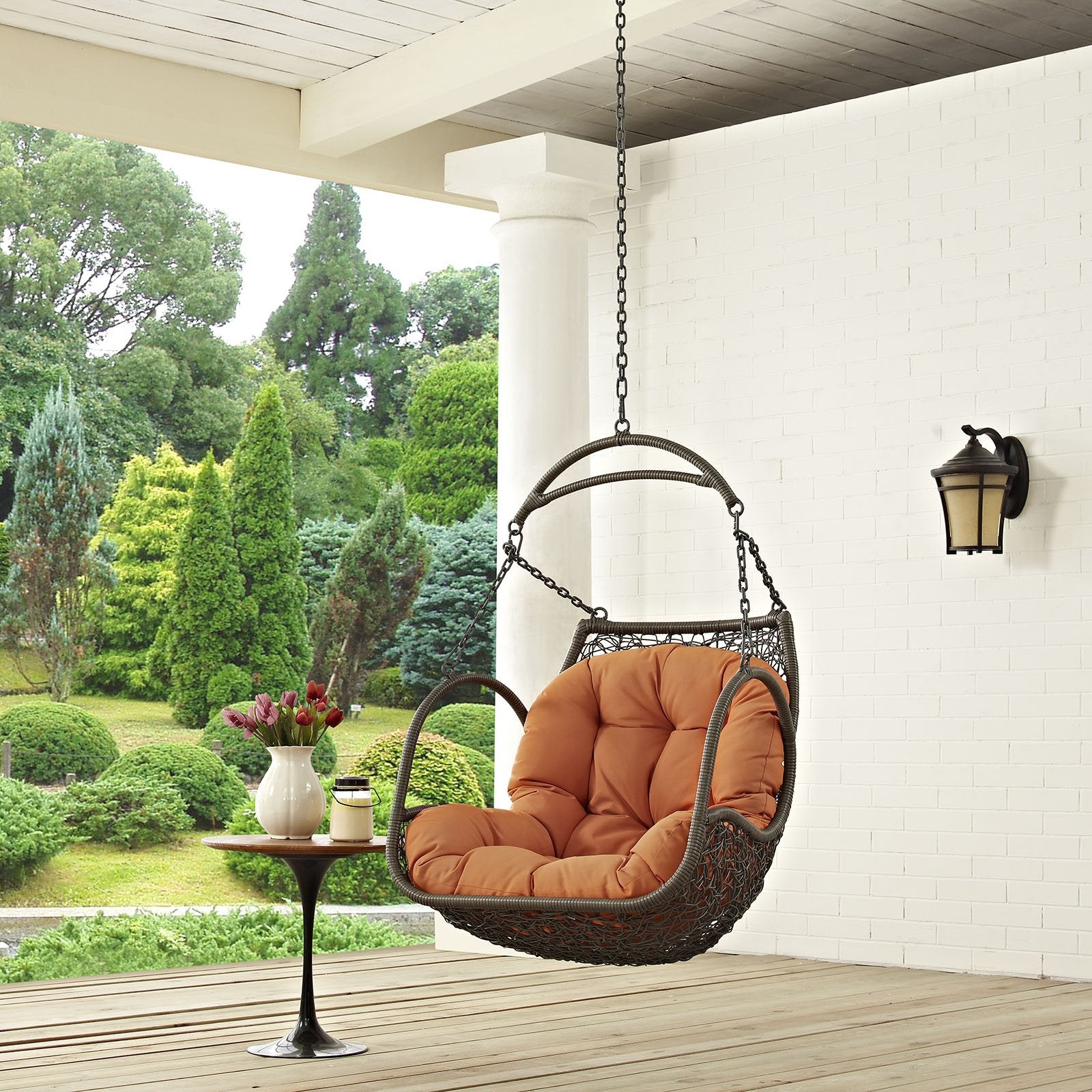 porch swings | Ergode Arbor Swing Chair | All-Weather Rattan | Water-Resistant Cushion | Steel Frame | Indoor/Outdoor Patio Furniture | Orange | casafoyer.myshopify.com