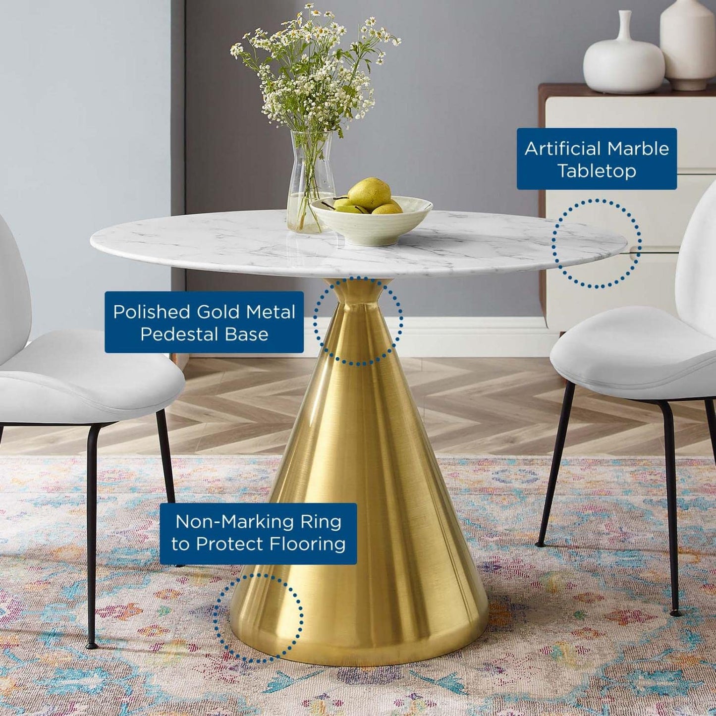 patio dining tables | CasaFoyer Tupelo 42 Oval Artificial Marble Dining Table | Elegant Design | Gold Metal Base | Easy to Clean | Non-Marking Ring | Assembly Required | casafoyer.myshopify.com