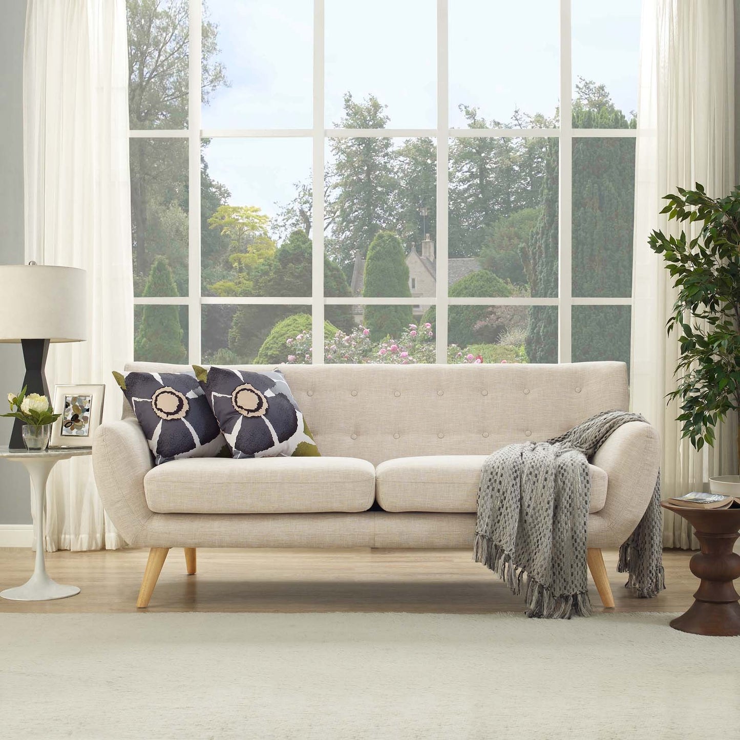 sofas | Remark Sofa | Exquisite Mid-Century Modern Loveseat | Plush Cushions | Organic Design | Beige Upholstery | Solid Wood Legs | Perfect for Contemporary Living Rooms & Lounge Areas | casafoyer.myshopify.com