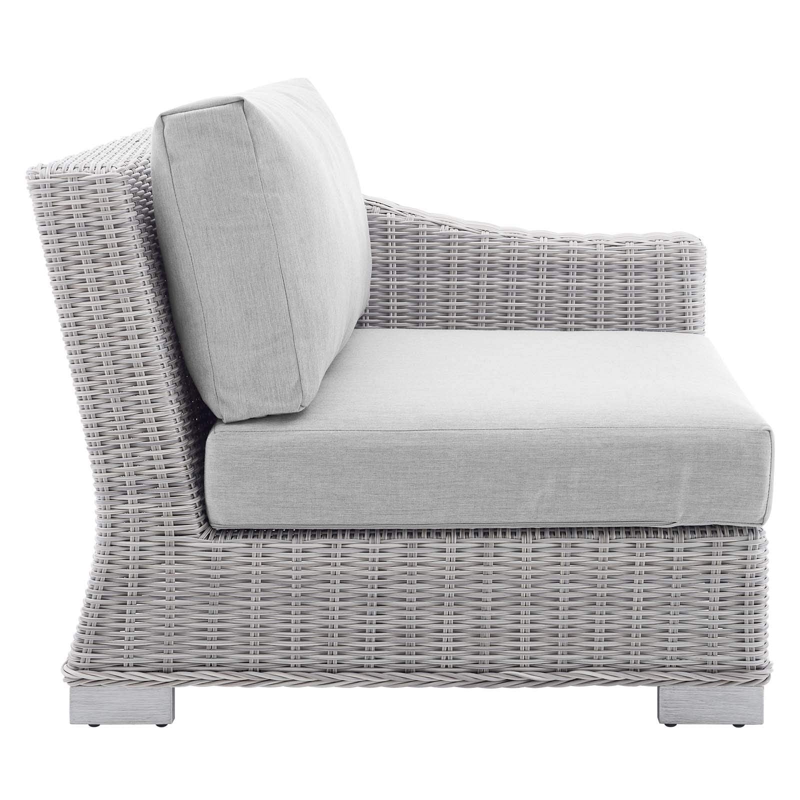 sofas | CasaFoyer Conway Outdoor Patio Sunbrella Wicker Rattan 5-Piece Sectional Sofa Furniture Set | Light Gray | UV-Resistant | Modular Design | Aluminum Frame | Water-Resistant Cushions | casafoyer.myshopify.com