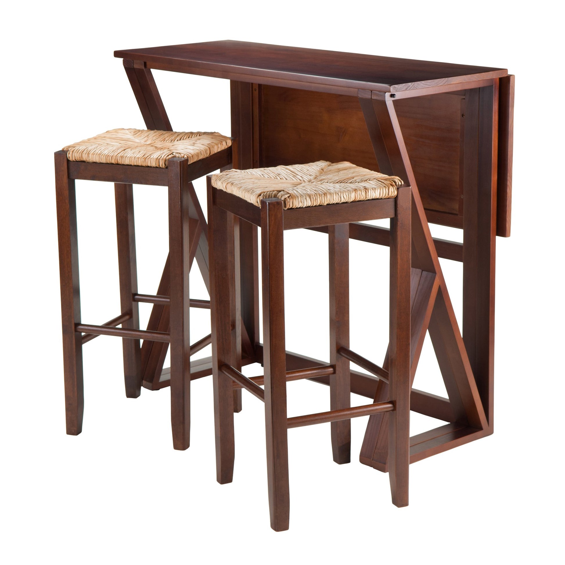 childrens table and chair sets | CasaFoyer Harrington Drop Leaf High Table Set | Solid Wood | Walnut Finish | 39.37W x 31.5D x 36.22H | 45.05 lbs | Includes 2 Stools | casafoyer.myshopify.com