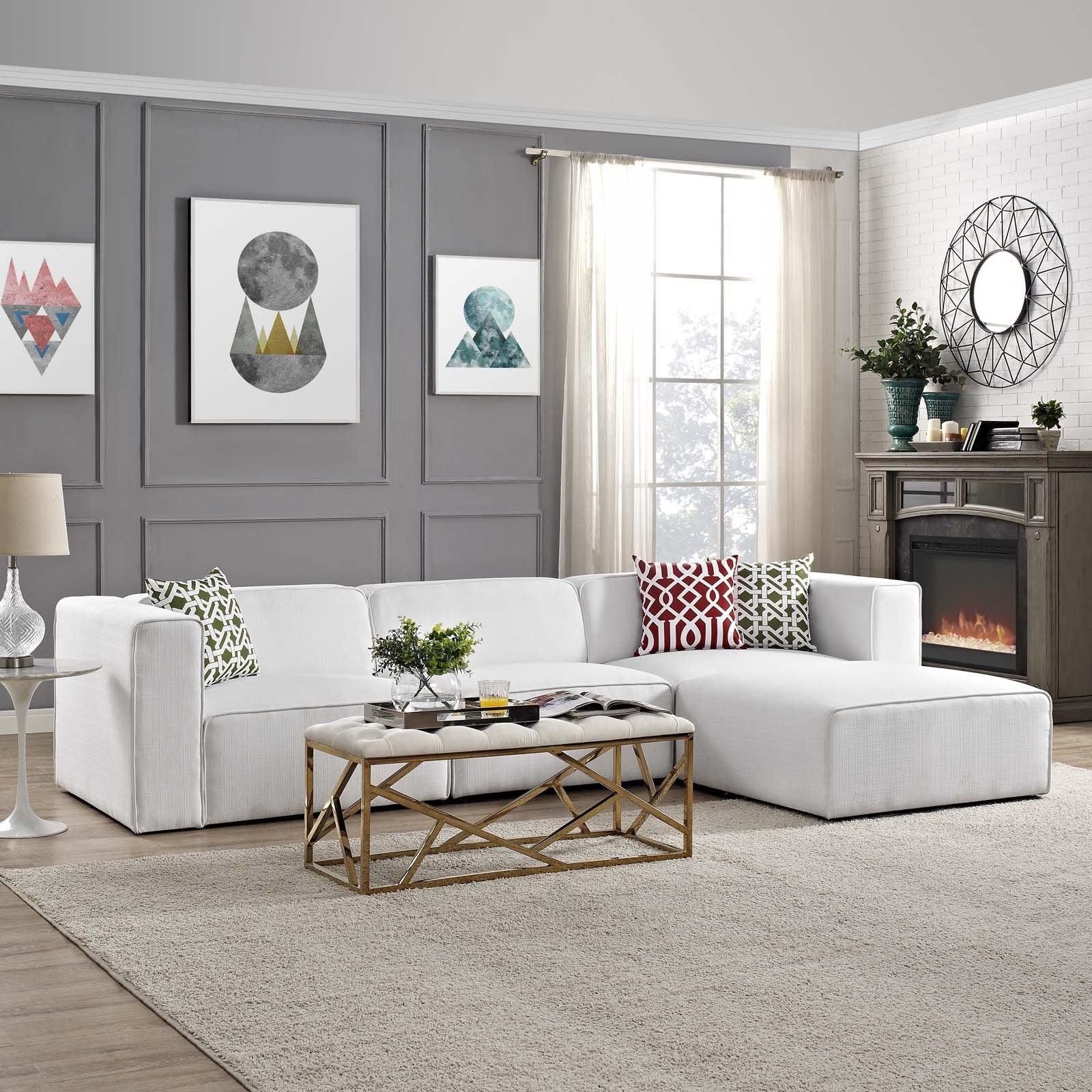 kitchen and dining room sets | CasaFoyer Mingle | 4-Piece Modular Sectional Sofa Set | Spacious, Comfortable, and Stylish | Includes Left-Facing Armchair, Armless Chair, Ottoman, and Right-Facing Armchair | White Upholstered Fabric | casafoyer.myshopify.com