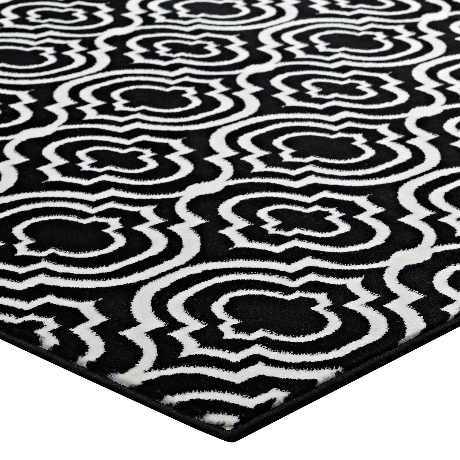 Carpet & Rugs | CasaFoyer Frame Transitional Moroccan Trellis Area Rug | Durable Polypropylene | Rubber Bottom | Geometric Lattice Pattern | Stain Resistant | Easy to Clean | 5x8 Size | Black and White | casafoyer.myshopify.com