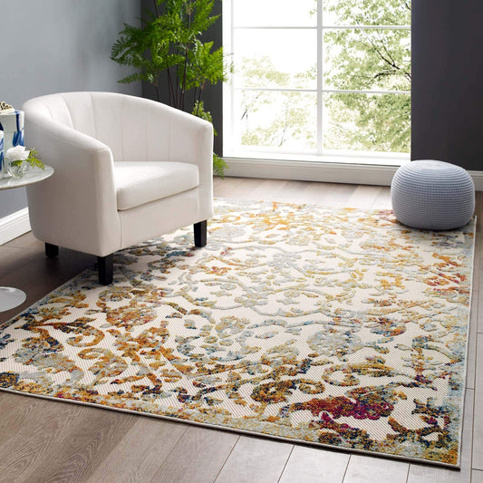 Carpet & Rugs | CasaFoyer Reflect Primrose Vintage Ornate Floral Lattice Rug | 5x8 | Durable | Pet-Friendly | Fade-Resistant | Indoor/Outdoor | Ivory/Light Blue/Multicolored | casafoyer.myshopify.com