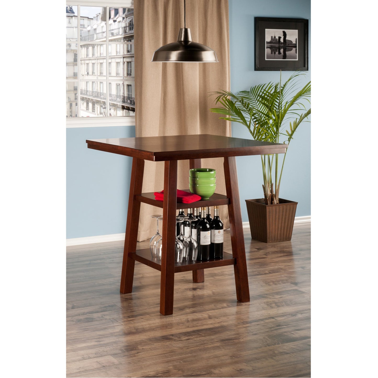 TABLE | CasaFoyer  Wood Orlando High Table | Versatile Dining or Workspace | Ample Storage | Solid & Composite Wood | Warm Walnut Finish | Easy Assembly | 33.86 W x 33.86 D x 36.06 H | casafoyer.myshopify.com