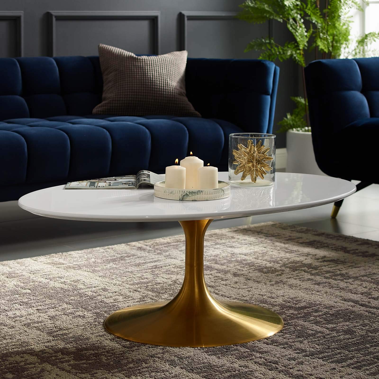 coffee tables | Ergode Lippa 42 Oval-Shaped Coffee Table | Timeless Design | Chip-Resistant Lacquer Finish | Tapered Metal Base | Modern Icon | casafoyer.myshopify.com