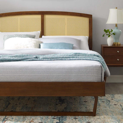Bed | CasaFoyer Sierra Woven Cane Rattan Wood King Platform Bed | Tropical Mid-Century Design | Durable Construction | Easy Assembly | Includes Headboard & Frame | casafoyer.myshopify.com
