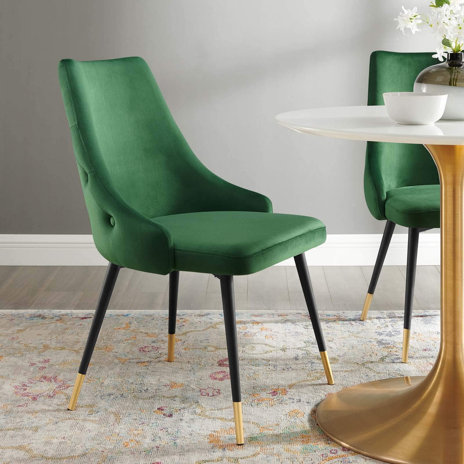 home office desk chairs | CasaFoyer Adorn Tufted Performance Velvet Dining Side Chair | Elegant | Stain-Resistant | Cozy Seating | Vintage Modern Style | Gold Foot Sleeves | Versatile | 300 lbs. Capacity | Non-Marking Foot Caps | No Assembly Required | casafoyer.myshopify.com