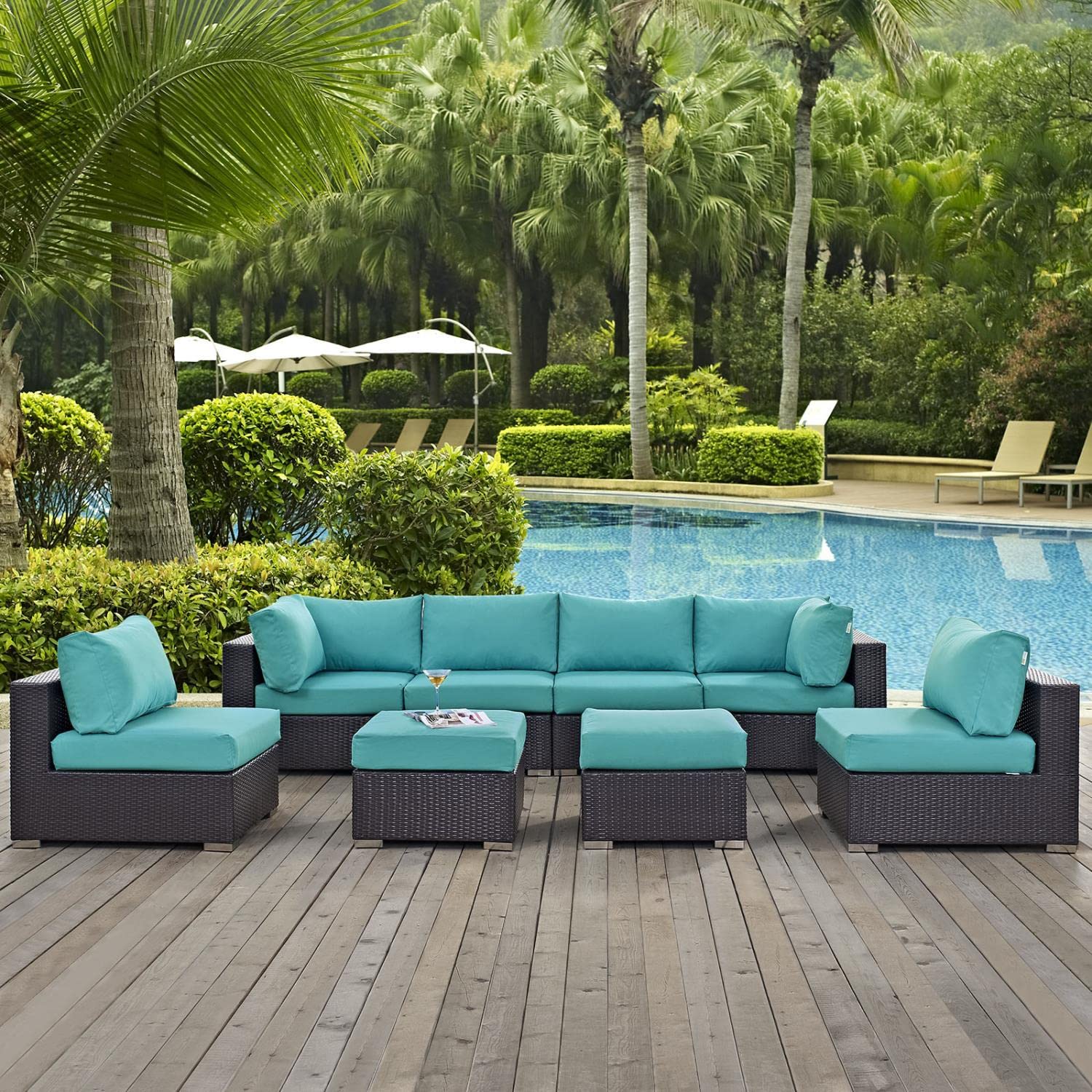 kitchen and dining room sets | CasaFoyer Convene Outdoor Sectional Set | Durable Rattan & Aluminum Frame | Weather-Resistant Cushions | 8 Piece Patio Sofa Set | casafoyer.myshopify.com