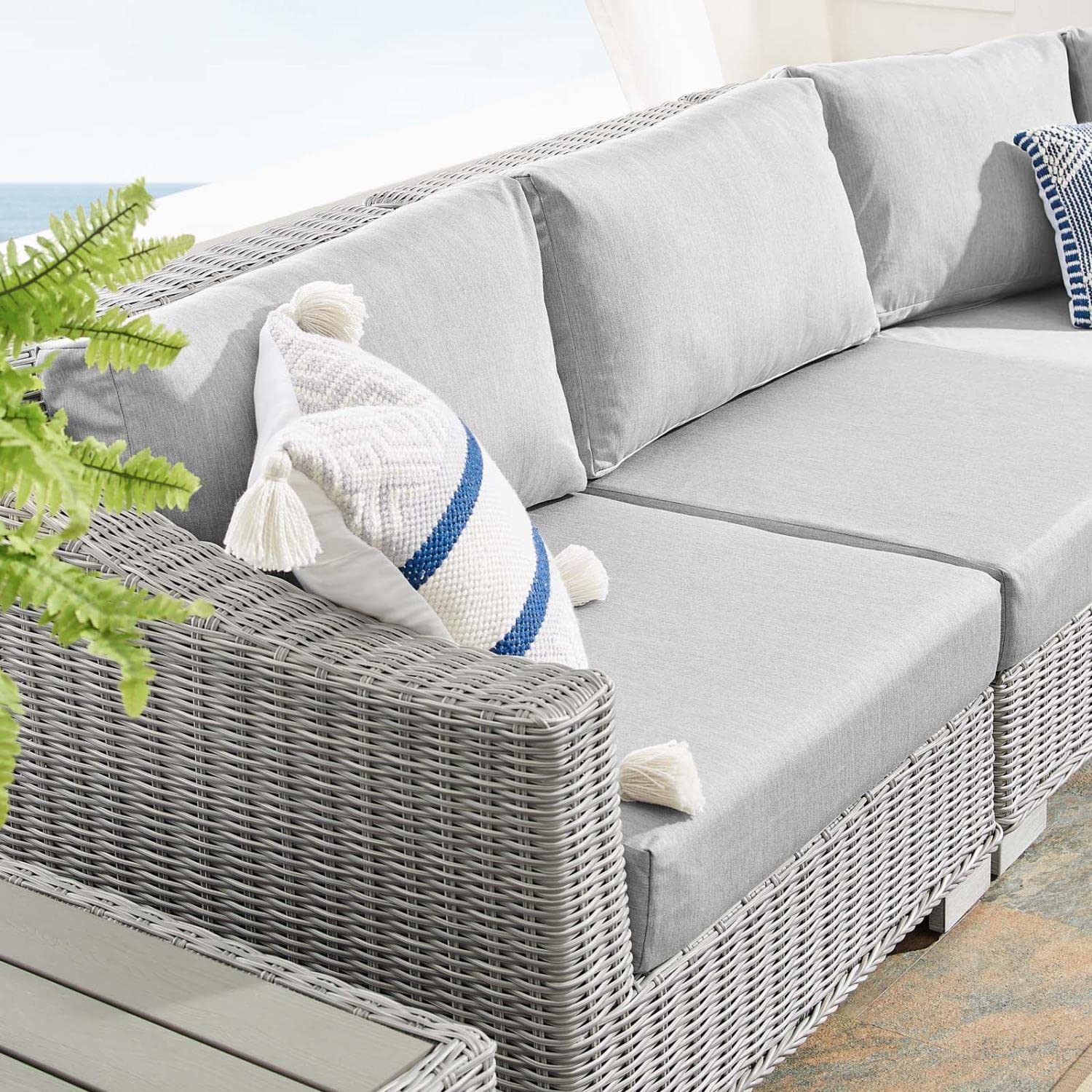 sofas | CasaFoyer Conway Outdoor Patio Sunbrella Wicker Rattan 6-Piece Sectional Sofa Furniture Set | Light Gray | UV-Resistant | Modular Design | Durable Aluminum Frames | Water-Resistant Sunbrella Covers | casafoyer.myshopify.com