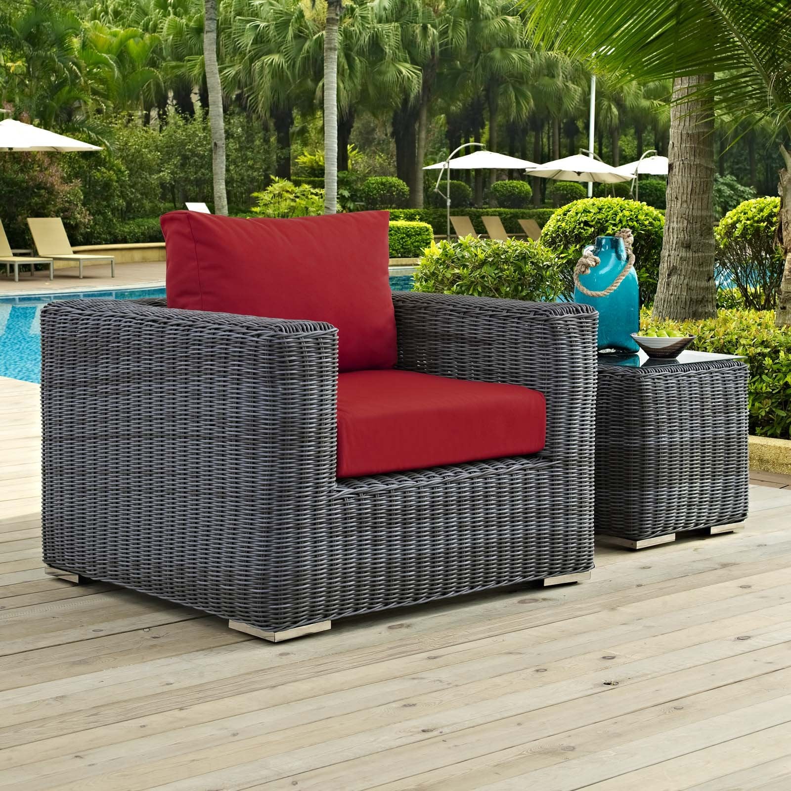 patio bistro sets | CasaFoyer Summon Outdoor Patio Arm Chair | Ultimate Outdoor Luxury & Comfort | Two-Tone Rattan | Sunbrella Cushions | Aluminum Frame | Perfect for Patio, Backyard, Poolside | casafoyer.myshopify.com