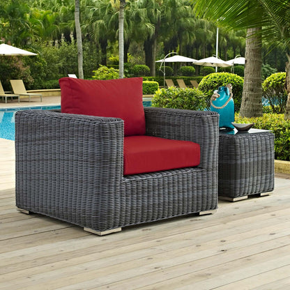 patio bistro sets | CasaFoyer Summon Outdoor Patio Arm Chair | Ultimate Outdoor Luxury & Comfort | Two-Tone Rattan | Sunbrella Cushions | Aluminum Frame | Perfect for Patio, Backyard, Poolside | casafoyer.myshopify.com