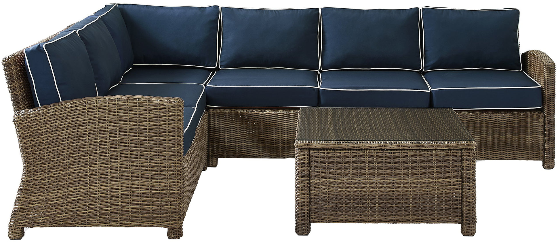 Patio Furniture Sets | CasaFoyers Bradenton Collection | All-Weather Wicker Sectional | Navy Cushions | Modular Design | Outdoor Entertainment Set | casafoyer.myshopify.com