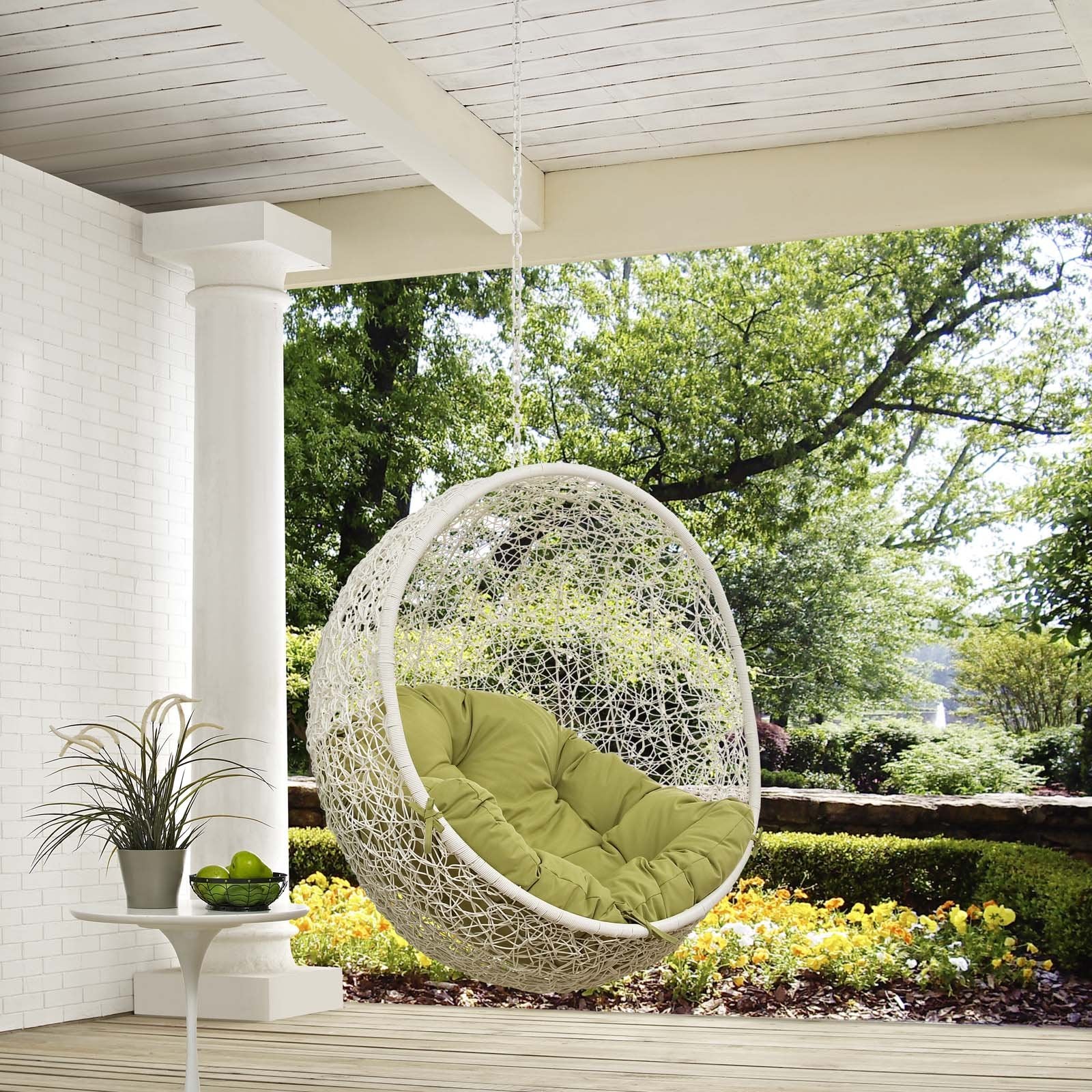 porch swings | Ergode Hide Outdoor Patio Swing Chair | Luxurious Rattan Weave | All-Weather Cushion | Adjustable Chain | Ideal for Patio, Backyard, Porch, Poolside | Indoor/Outdoor Use | Weather & UV Resistant | White Peridot | casafoyer.myshopify.com