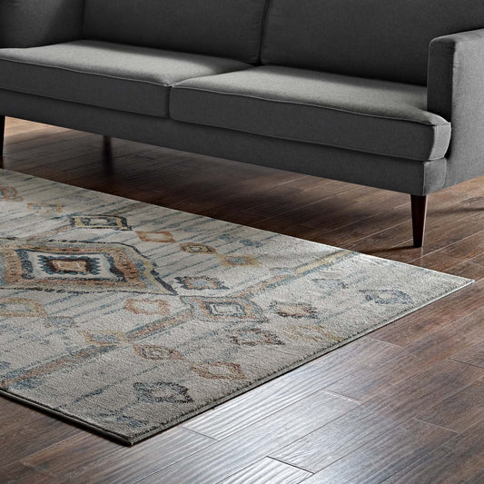 area rugs | CasaFoyer Jenica Distressed Moroccan Tribal Abstract Diamond Area Rug | Durable, Stain Resistant | 8x10 | Silver Blue, Beige, Brown | casafoyer.myshopify.com