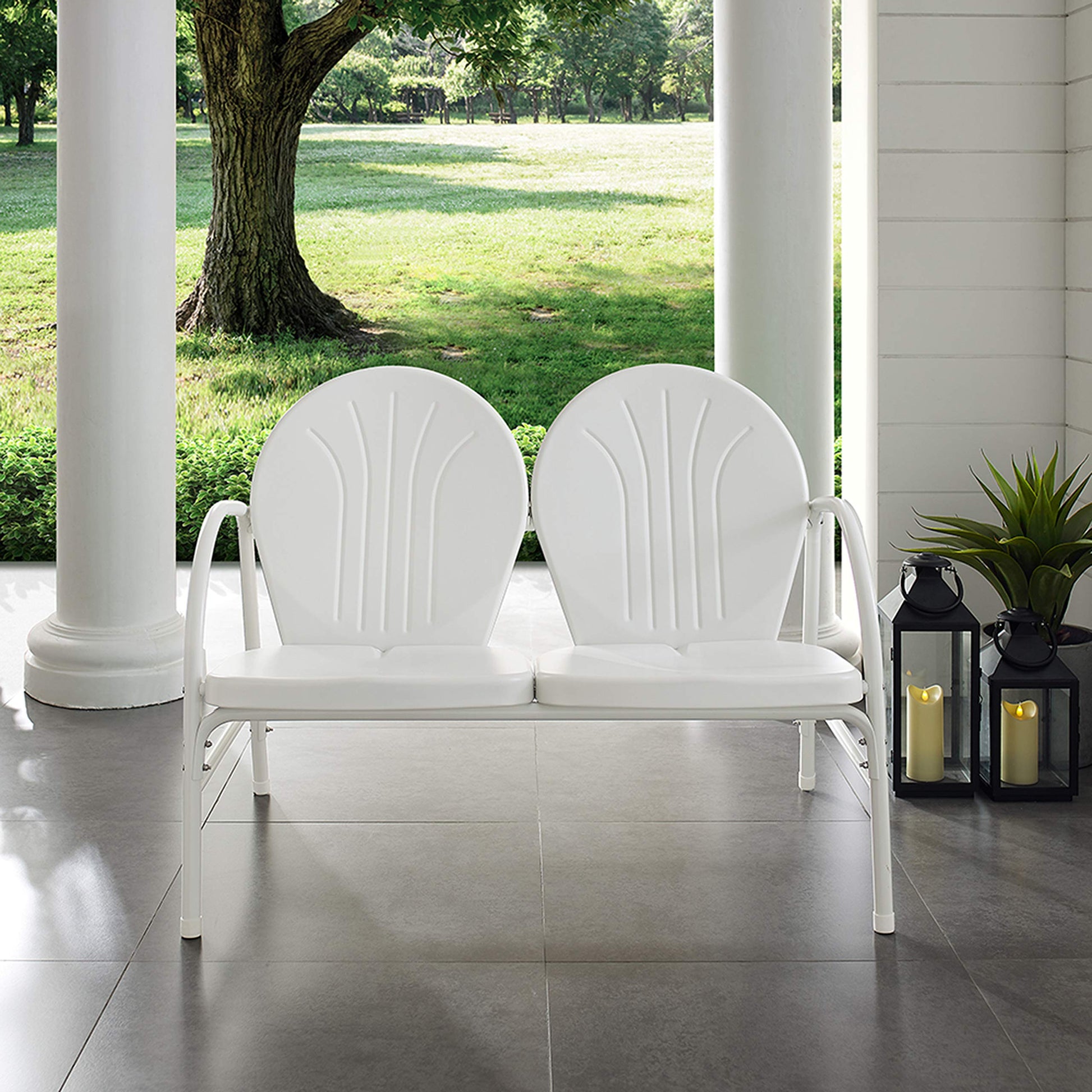 Sofa & chair Sets | Griffith Metal Outdoor Loveseat | Durable Steel Construction | Ultimate Relaxation | White Finish | casafoyer.myshopify.com
