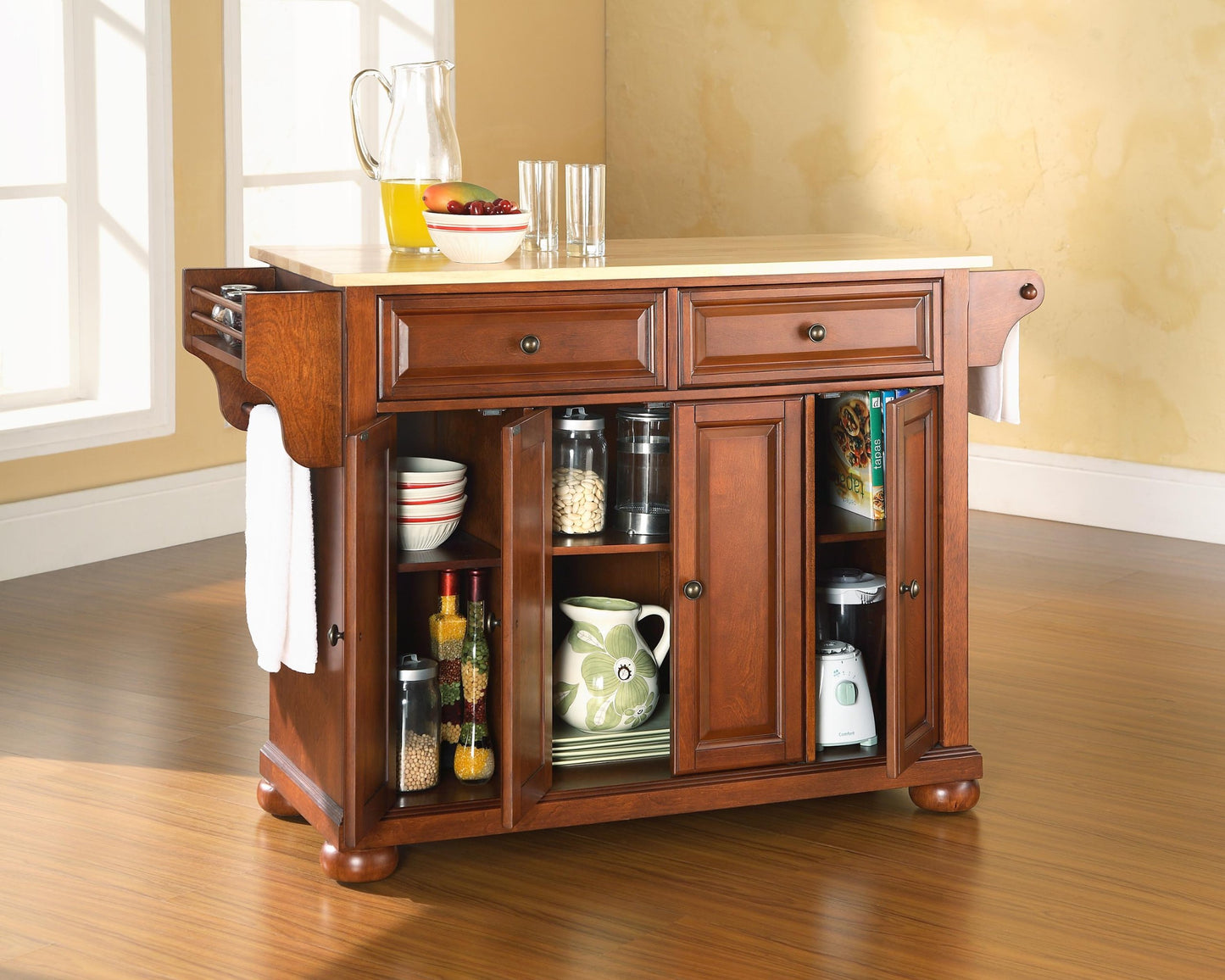 Kitchen Storage | Durable Solid Hardwood Kitchen Island | Elegant Raised Panel Doors | Ample Storage Space | Classic Cherry Finish | casafoyer.myshopify.com