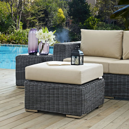 Ottoman | Summon Outdoor Patio Ottoman | Two-Tone Rattan | Sunbrella Cushions | UV Protection | Aluminum Frame | Ultimate Comfort & Quality | casafoyer.myshopify.com