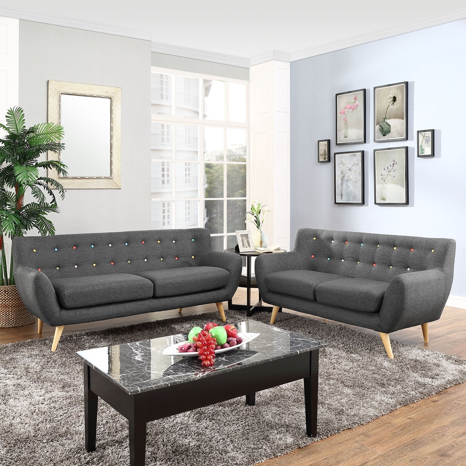 Sofa & chair Sets | Remark Living Room Set | Exquisite & Comfortable | Plush Dual Cushion Design | Organic Shape | Solid Wood Dowel Legs | Polyester Upholstery | Mid-Century Inspired | Gray | Loveseat & Sofa | casafoyer.myshopify.com