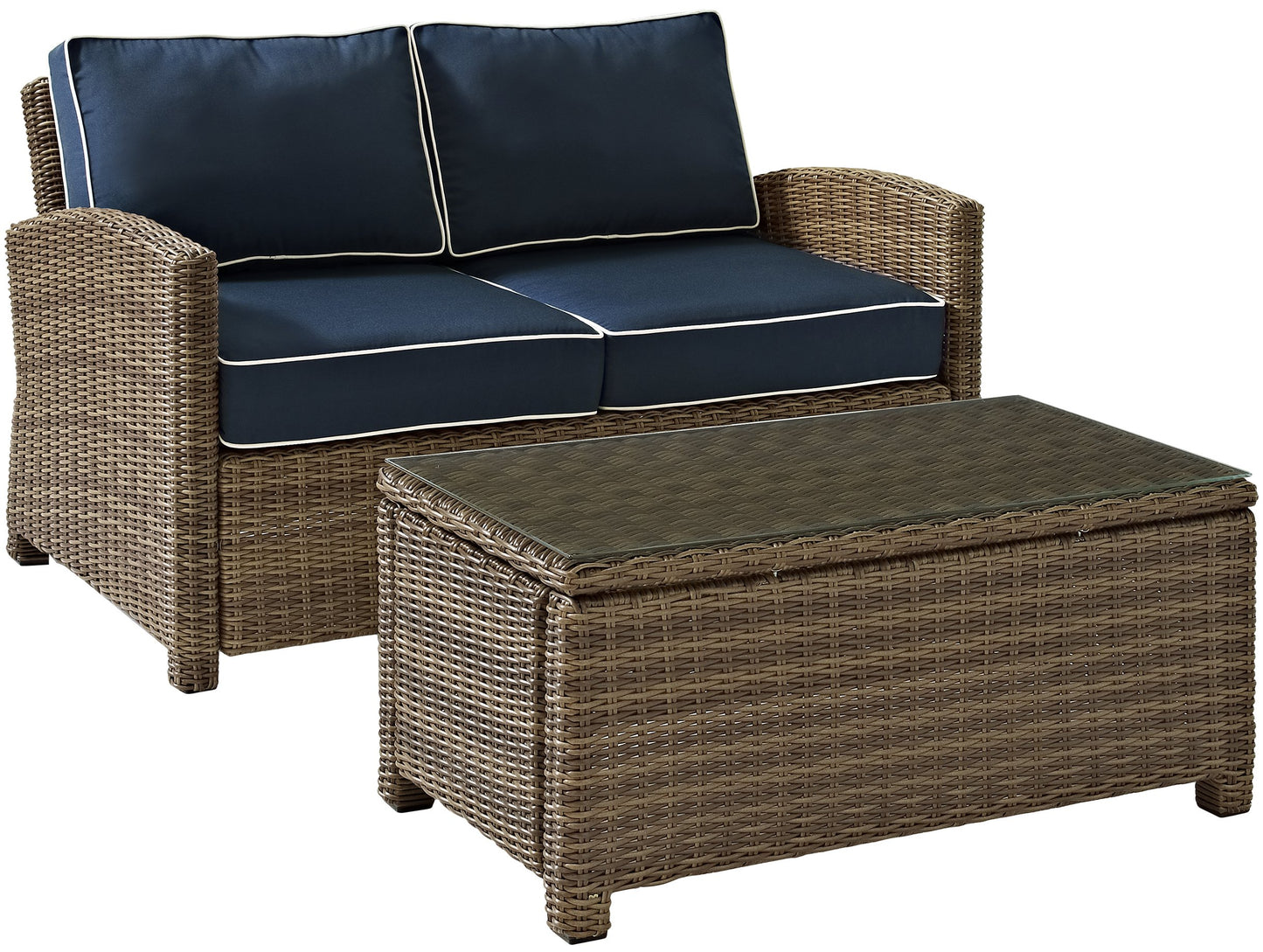 Patio Furniture Sets | CasaFoyers Bradenton Collection | Exquisite Outdoor Wicker Seating Set | Navy Cushions | Loveseat & Glass Top Table | Durable, Elegant, and Comfortable | casafoyer.myshopify.com