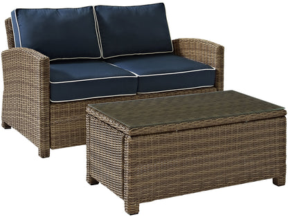 Patio Furniture Sets | CasaFoyers Bradenton Collection | Exquisite Outdoor Wicker Seating Set | Navy Cushions | Loveseat & Glass Top Table | Durable, Elegant, and Comfortable | casafoyer.myshopify.com