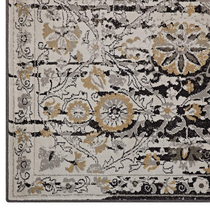 Carpet & Rugs | CasaFoyer Ganesa Distressed Diamond Floral Lattice Area Rug | Durable | Elegant Design | Stain-Resistant | 5x8 Size | Black and Beige | casafoyer.myshopify.com
