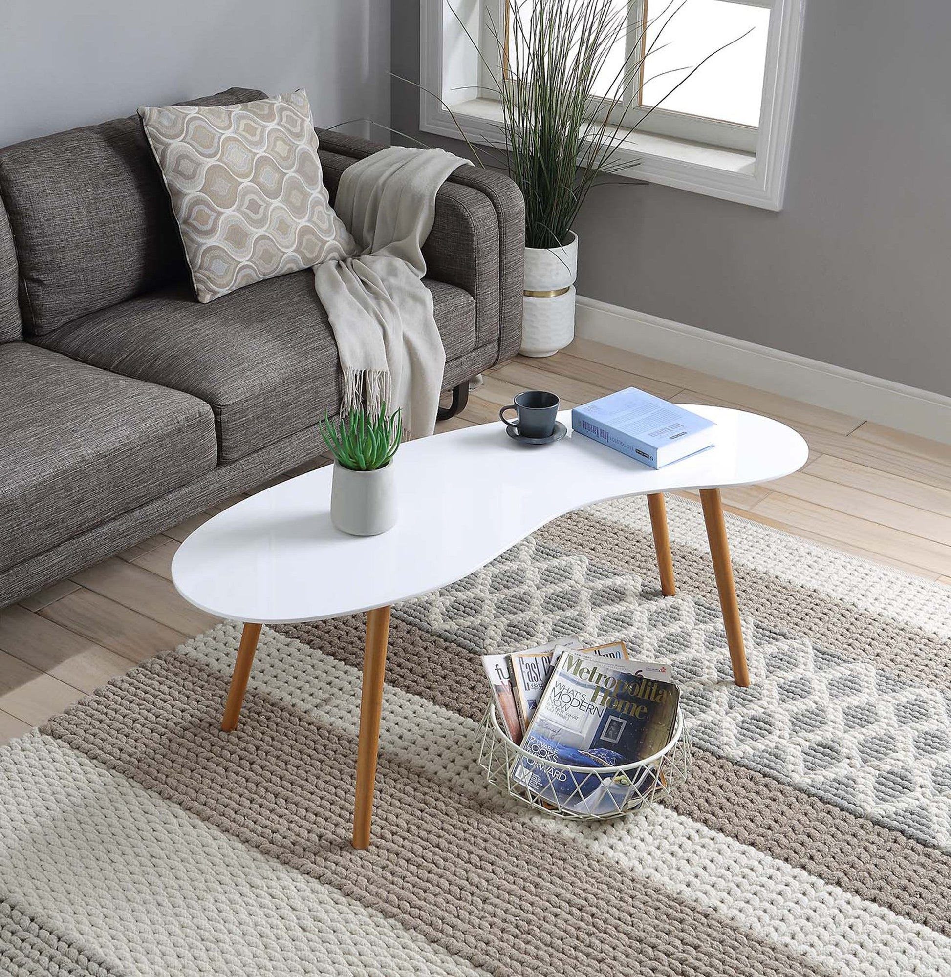 TABLE | Ergode Oslo Bean Shaped Coffee Table | Sleek Glossy Finish | Mid-Century Modern Legs | Ample Surface Area | Sturdy MDF Construction | casafoyer.myshopify.com