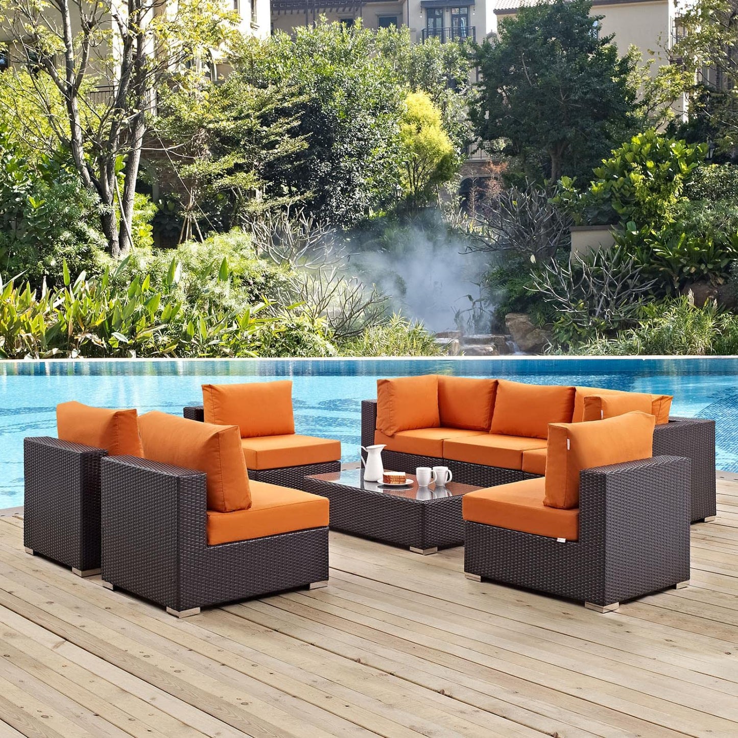 kitchen and dining room sets | CasaFoyer Convene Outdoor Sectional Set | Durable Rattan Weave | Weather-Resistant Cushions | 8 Piece Patio Furniture | casafoyer.myshopify.com
