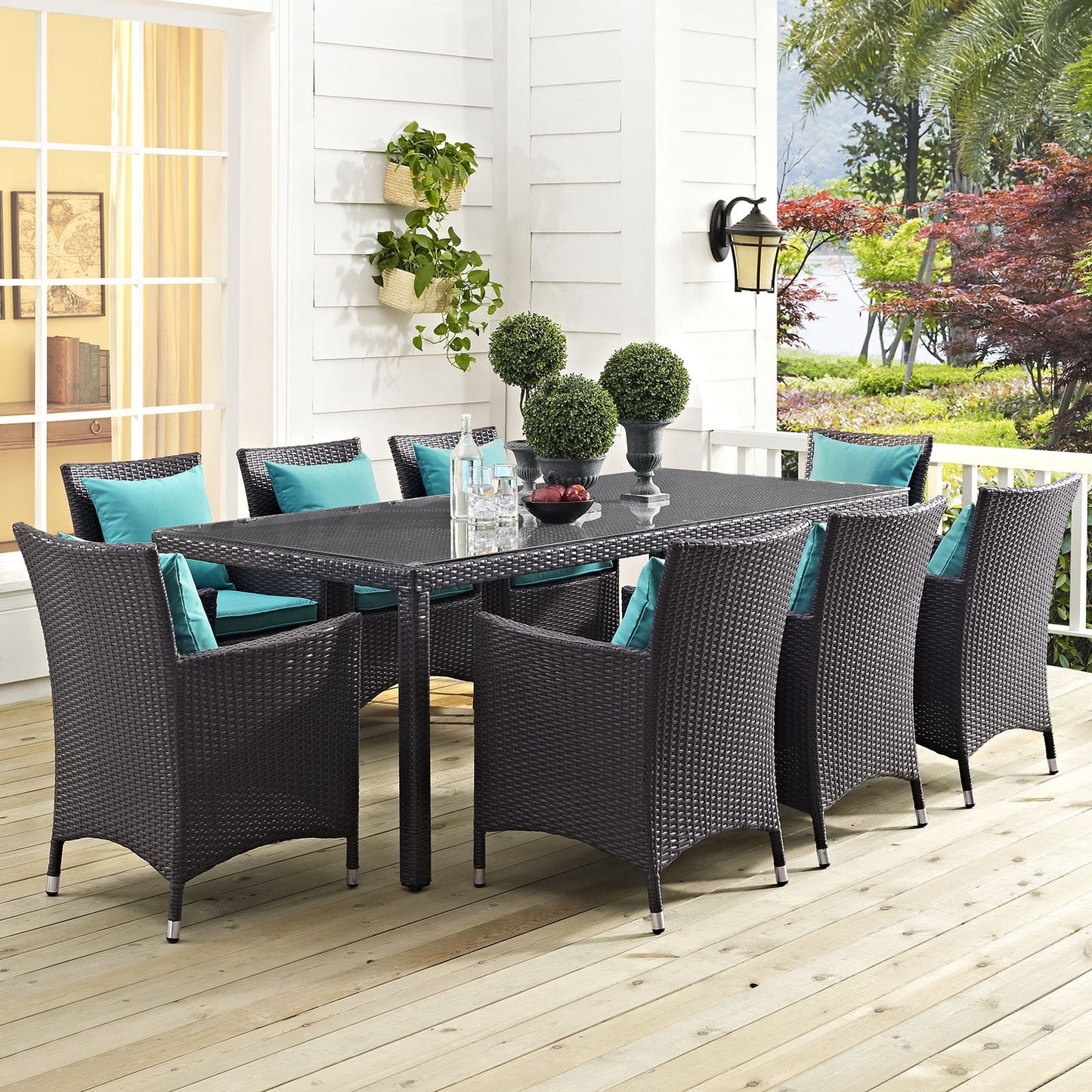Dining Table | Convene Outdoor Sectional Series | 82 Patio Dining Table - Espresso. Durable rattan weave & aluminum frame. Adaptable & elegant for patio, backyard, or poolside. | casafoyer.myshopify.com