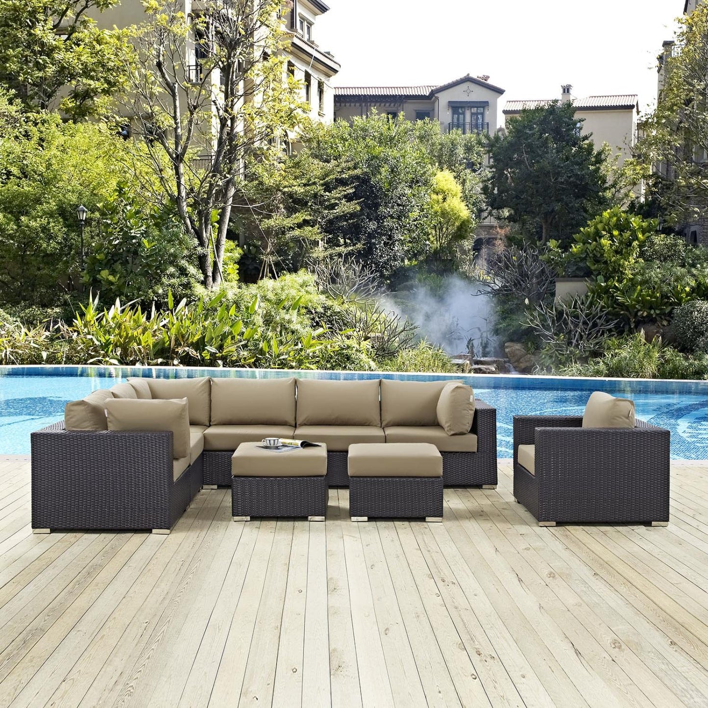kitchen and dining room sets | CasaFoyer Convene Outdoor Sectional Set | Durable Rattan Weave | All-Weather Cushions | 9 Piece Patio Sofa Set | Espresso Mocha | casafoyer.myshopify.com