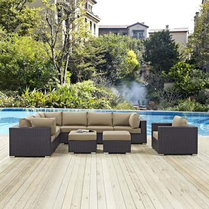 kitchen and dining room sets | CasaFoyer Convene Outdoor Sectional Set | Durable Rattan Weave | All-Weather Cushions | 9 Piece Patio Sofa Set | Espresso Mocha | casafoyer.myshopify.com