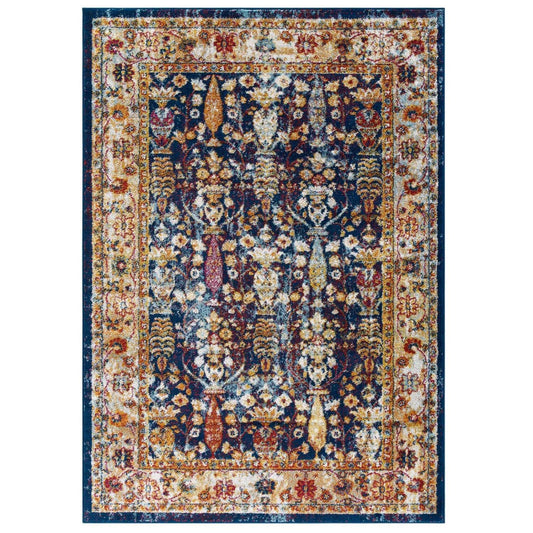 Carpet & Rugs | CasaFoyer Jessa Distressed Vintage Floral Lattice Area Rug | Durable Frise Polypropylene | Rubber Bottom | High Density Low Pile Weave | Stain Resistant | 5x8 | Blue/Orange/Yellow/Red | casafoyer.myshopify.com