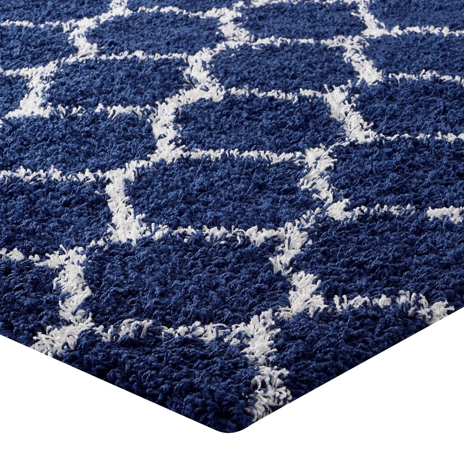 area rugs | CasaFoyer Solvea Moroccan Trellis Shag Area Rug | Navy/Ivory | 8x10 ft | Durable Polypropylene | Non-shedding Plush Shag Weave | Easy to Clean | Elegant & Cozy | casafoyer.myshopify.com