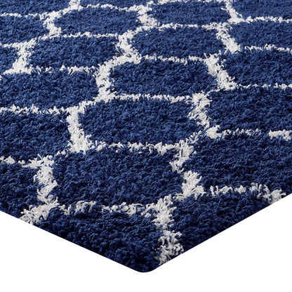 area rugs | CasaFoyer Solvea Moroccan Trellis Shag Area Rug | Navy/Ivory | 8x10 ft | Durable Polypropylene | Non-shedding Plush Shag Weave | Easy to Clean | Elegant & Cozy | casafoyer.myshopify.com
