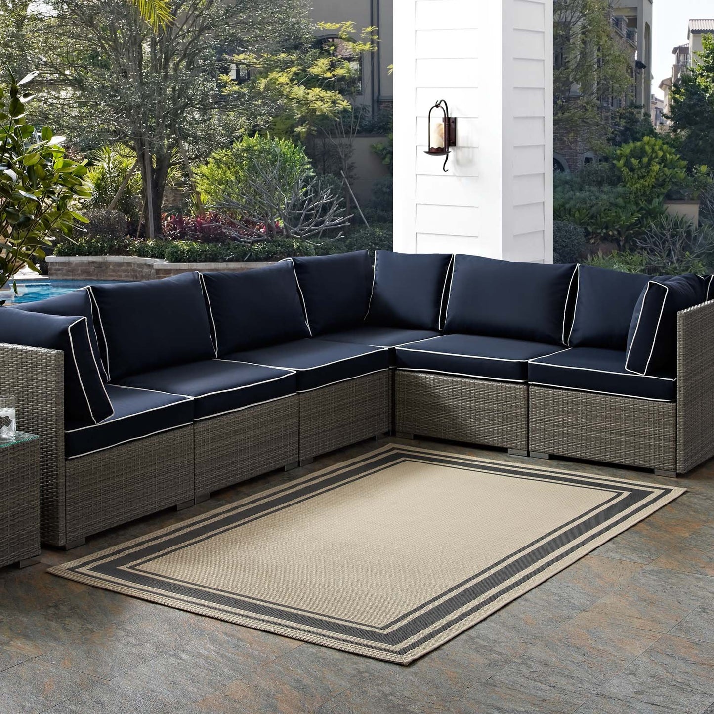 Carpet & Rugs | CasaFoyer Rim Solid Border Borderline Indoor/Outdoor Area Rug | Durable, Soft, Fade & Stain Resistant | 8x10 | Gray/Beige | casafoyer.myshopify.com