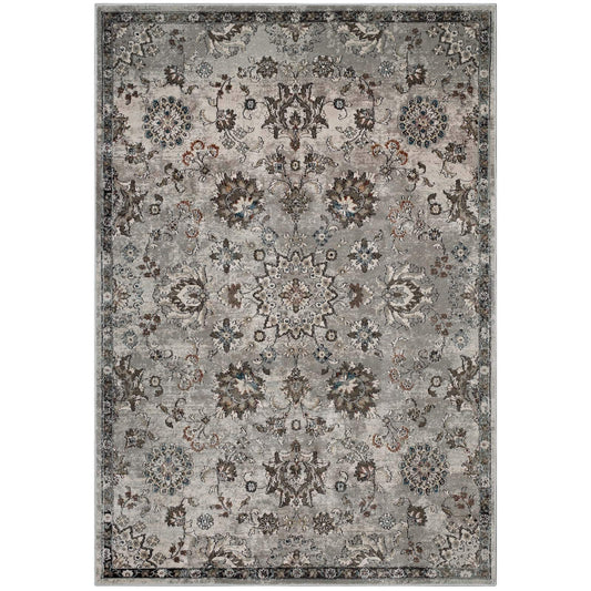 area rugs | CasaFoyer Hana Distressed Vintage Floral Lattice Area Rug | Durable, Elegant Design | 5x8 | Silver Blue, Beige, Brown | casafoyer.myshopify.com