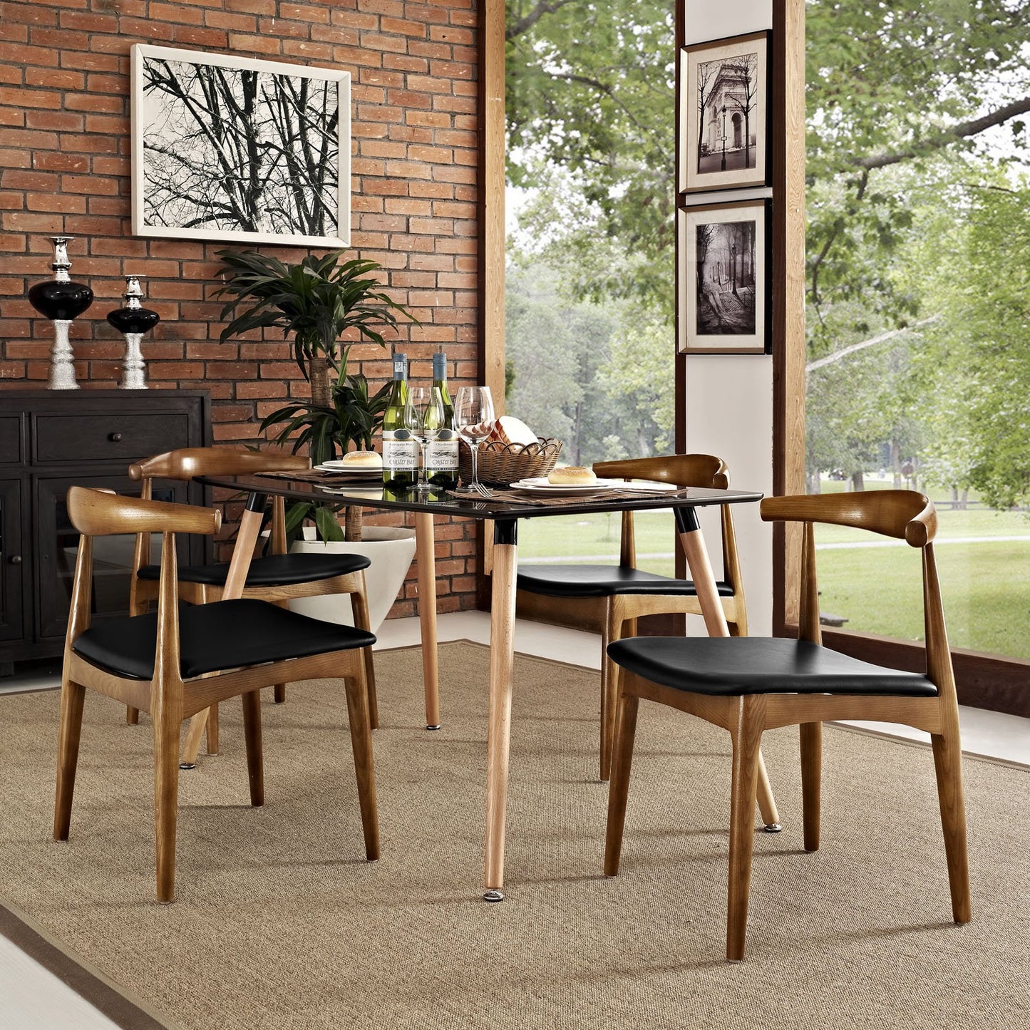 Sofa & chair Sets | Tracy Dining Side Chair Set of 4 | Mid-Century Wood Frame | Foam Padded Seat | Black Leatherette Upholstery | casafoyer.myshopify.com