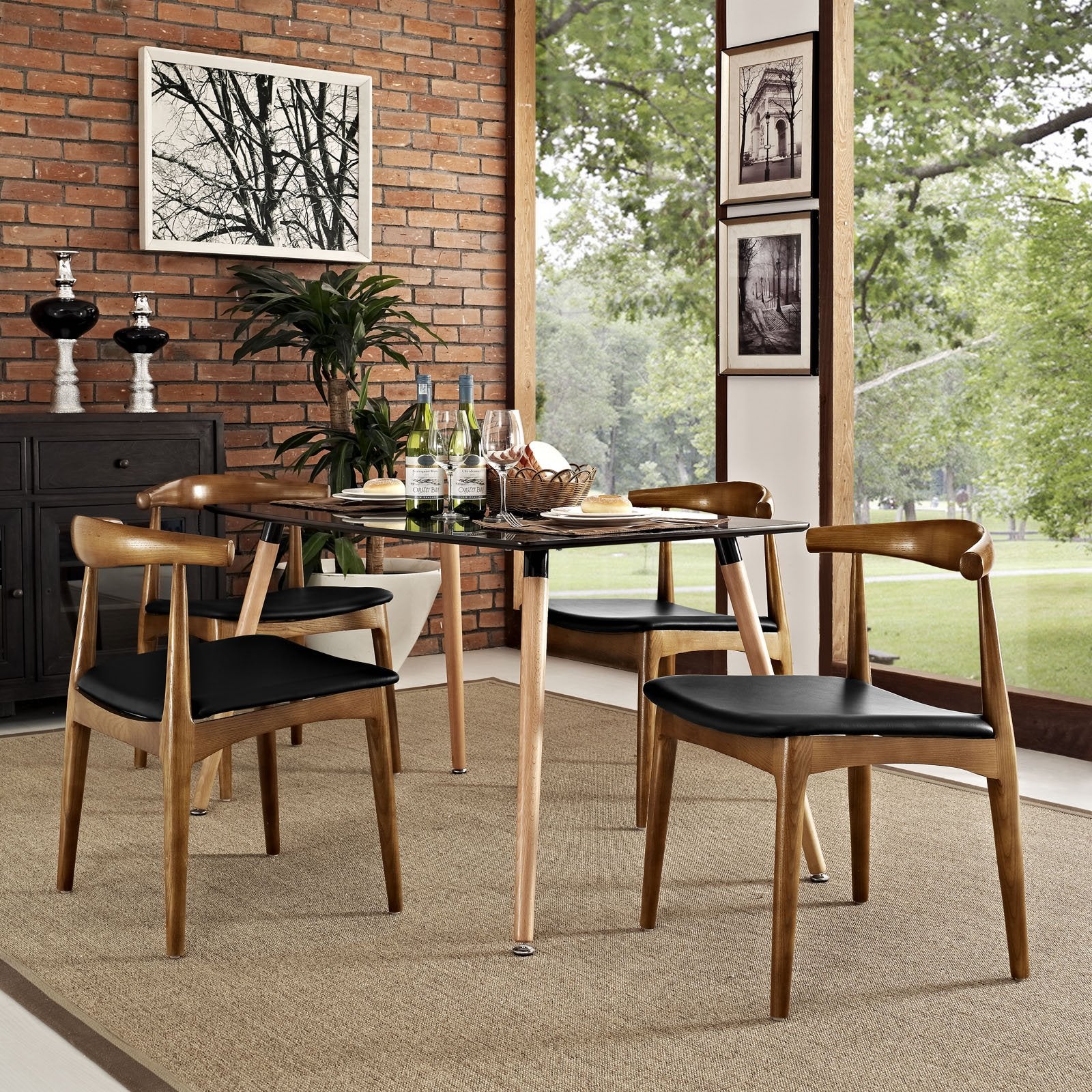 Sofa & chair Sets | Tracy Dining Side Chair Set of 4 | Mid-Century Wood Frame | Foam Padded Seat | Black Leatherette Upholstery | casafoyer.myshopify.com