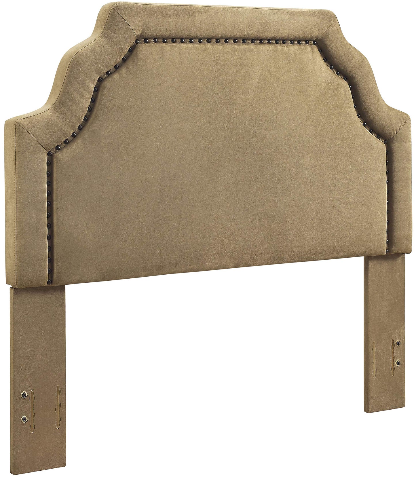 Bed | Loren Keystone Upholstered Bedset | Full/Queen Size | Camel Microfiber | Antique Brass Trim | Elegant & Cozy Bedroom Upgrade | casafoyer.myshopify.com