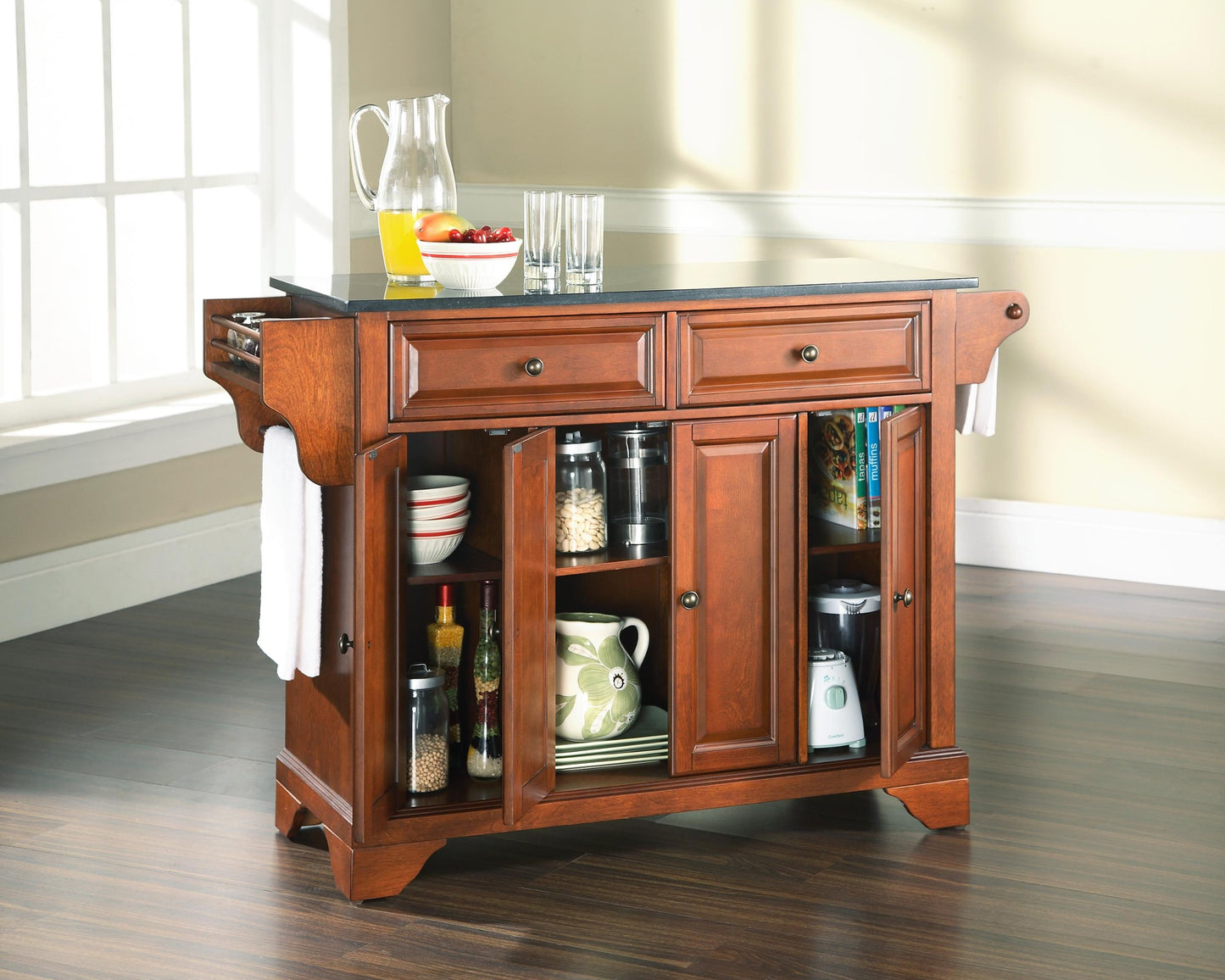 Kitchen Storage | Solid Hardwood Kitchen Island | Elegant Raised Panel Doors | Ample Storage Space | Classic Cherry Finish | casafoyer.myshopify.com