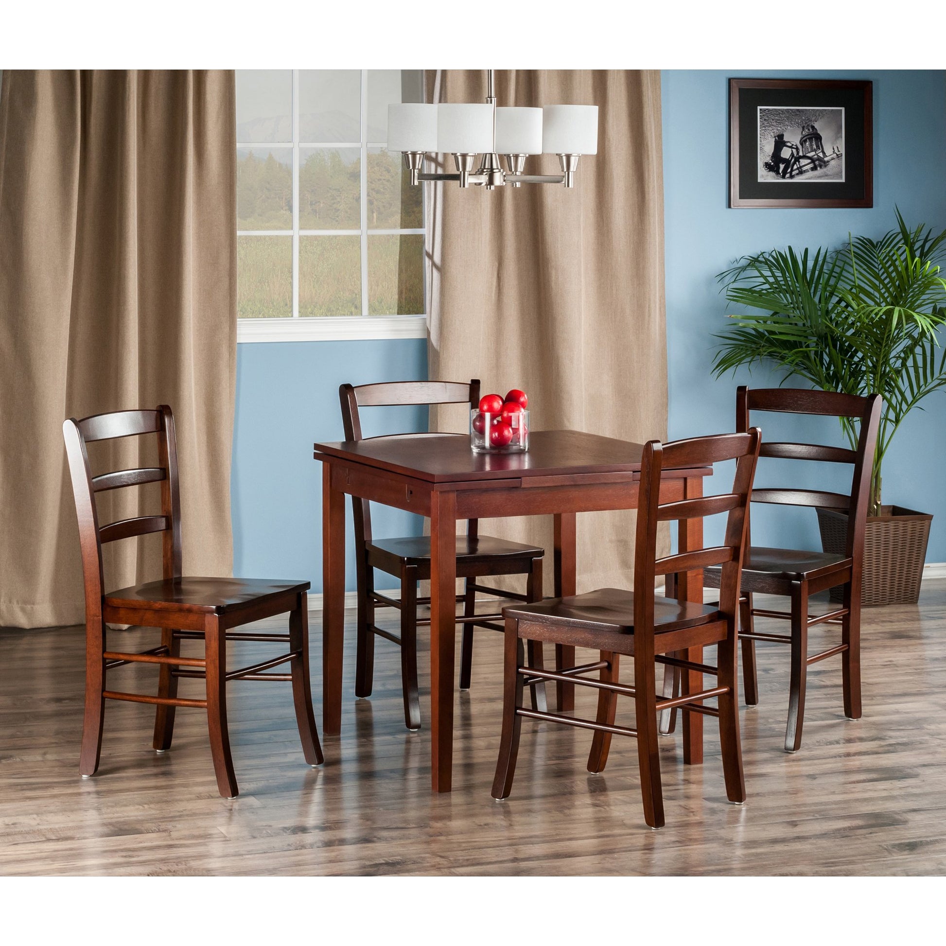 childrens table and chair sets | CasaFoyer Pulman Extension Table Set | Solid Wood | Walnut Finish | 48W x 29.9D | 5-Pc with Ladder Back Chairs | Easily Extendable | casafoyer.myshopify.com