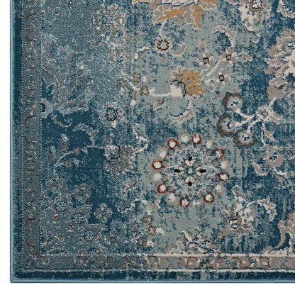 area rugs | CasaFoyer Cynara Distressed Floral Persian Medallion Area Rug | Durable Two-Ply Polypropylene | Elegant Design | Low Pile Weave | Rubber Bottom | Stain Resistant | Easy to Maintain | Ideal for High Traffic Areas | 8x10 Silver Blue, Teal, Beige | casafoyer.myshopify.com