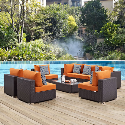 kitchen and dining room sets | CasaFoyer Convene Outdoor Sectional Set | Durable Rattan Weave | Weather-Resistant Cushions | 8-Piece Espresso Orange Patio Furniture | casafoyer.myshopify.com