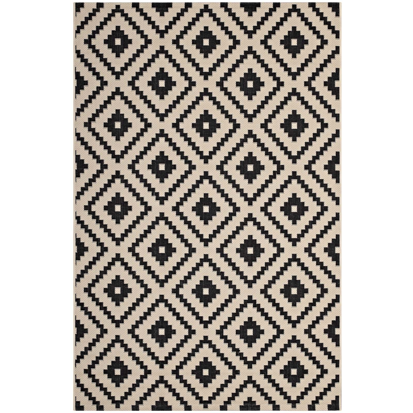 Carpet & Rugs | CasaFoyer Perplex Geometric Diamond Trellis Indoor/Outdoor Area Rug | Durable, Fade & Stain Resistant | 5x8 Size | Black/Beige | casafoyer.myshopify.com
