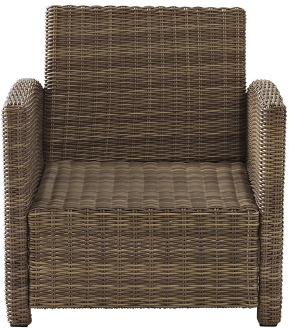 Chair | CasaFoyers Bradenton Collection | All-Weather Wicker Arm Chair with Navy Cushions | Stylish, Durable, UV Resistant | Outdoor Comfort & Elegance | casafoyer.myshopify.com