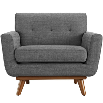 Chair | Engage Plush Armchair | Tufted Buttons | Lounging, Relaxing, Conversations | Cherry Wood Legs | Gray Fabric | casafoyer.myshopify.com