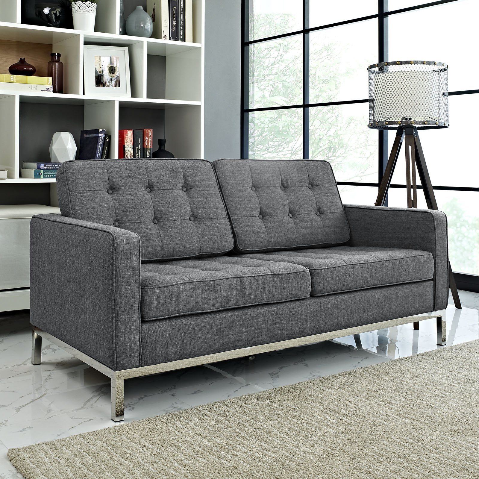 Sofa & chair Sets | Mid-Century Modern Loft Series | Stainless Steel Frame | Elegant Design | Comfortable Seating | Ideal for Reception Areas, Living Rooms, Hotels, Resorts, Restaurants | Gray | casafoyer.myshopify.com