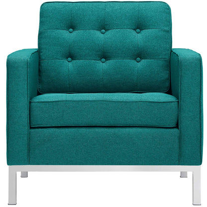 Chair | Mid-Century Modern Loft Armchair | Stainless Steel Frame | Tufted Seat & Back | Comfortable Seating | Ideal for Reception Areas, Living Rooms, Hotels, Resorts, Restaurants, Lounges | casafoyer.myshopify.com