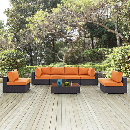 kitchen and dining room sets | CasaFoyer Convene Outdoor Sectional Set | Durable Rattan Weave | All-Weather Cushions | 7 Piece Patio Furniture Set | Espresso Orange | casafoyer.myshopify.com