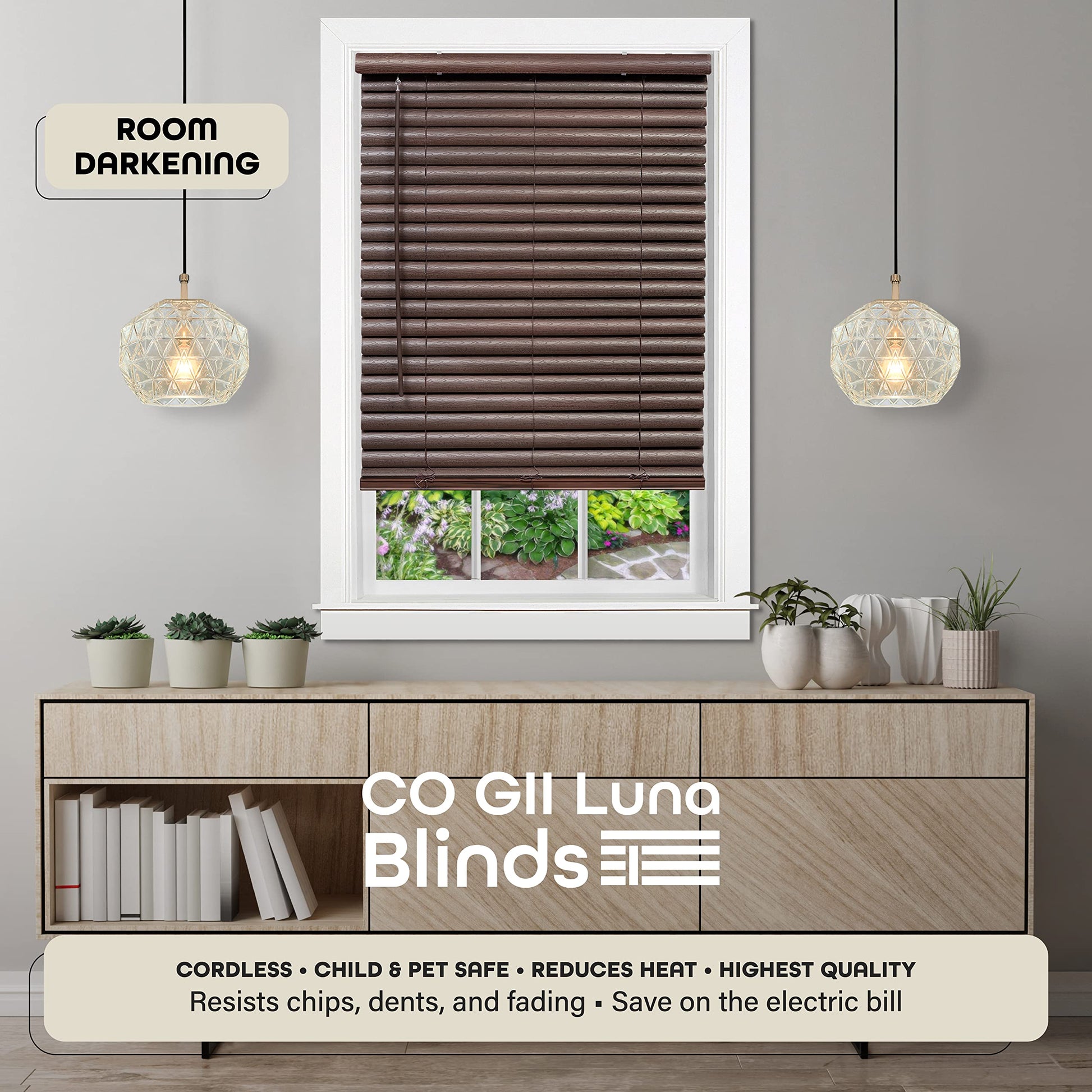 window treatment horizontal blinds | CasaFoyer Cordless GII Luna 2 Vinyl Plantation Blind | Stylish, Safe, Easy Install | Mahogany | 27x64 | casafoyer.myshopify.com